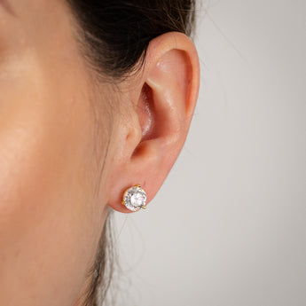 Sterling Silver Gold Plated Cubic Zirconia 8mm Stud Earrings