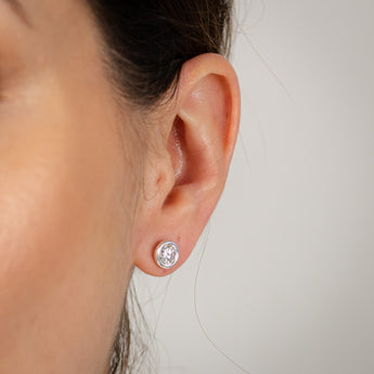 Sterling Silver Cubic Zirconia Bezel Set 6mm Stud Earrings