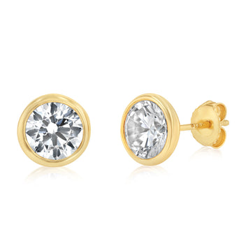 Sterling Silver Gold Plated Cubic Zirconia Bezel Set 8mm Stud Earrings