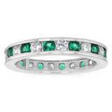 Sterling Silver Green and White Cubic Zirconia Channel Ring