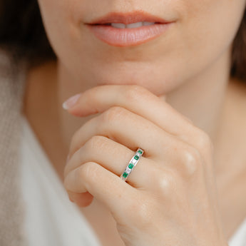 Sterling Silver Green and White Cubic Zirconia Channel Ring