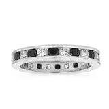 Sterling Silver Black and White Cubic Zirconia Channel Ring