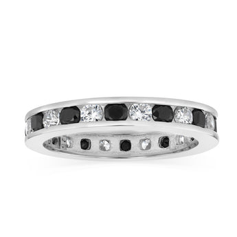 Sterling Silver Black and White Cubic Zirconia Channel Ring
