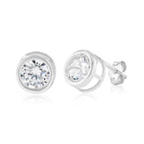 Sterling Silver Cubic Zirconia 7mm Bezel Set Stud Earrings