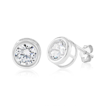 Sterling Silver Cubic Zirconia 7mm Bezel Set Stud Earrings