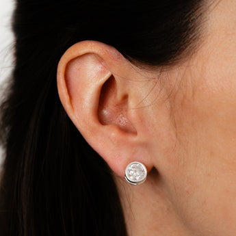 Sterling Silver Cubic Zirconia 7mm Bezel Set Stud Earrings