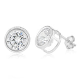 Sterling Silver Cubic Zirconia 8mm Bezel Set Stud Earrings