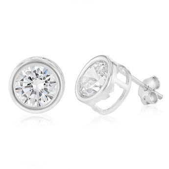 Sterling Silver Cubic Zirconia 8mm Bezel Set Stud Earrings