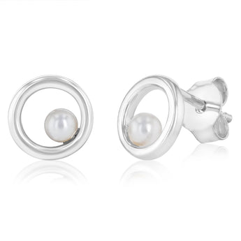 Sterling Silver Open Circle and Ball Stud Earrings