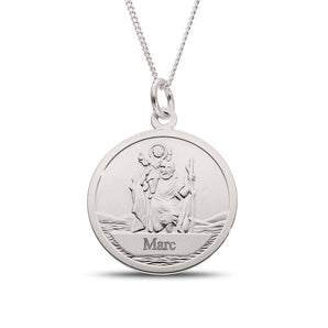Personalised Engravable St. Christopher Necklace on 40ch Chain in Sterling Silver