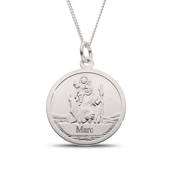 Personalised Engravable St. Christopher Necklace on 40ch Chain in Sterling Silver