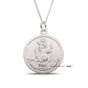 Personalised Engravable St. Christopher Necklace on 40ch Chain in Sterling Silver