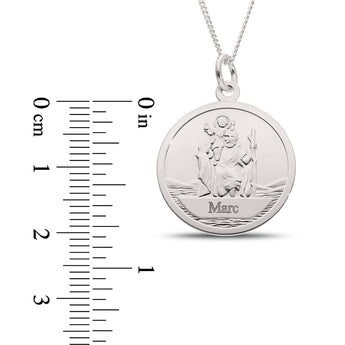 Personalised Engravable St. Christopher Necklace on 40ch Chain in Sterling Silver