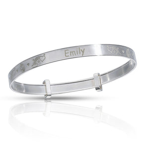 Personalised Engravable Unicorn Patterned Baby Bangle in Sterling Silver