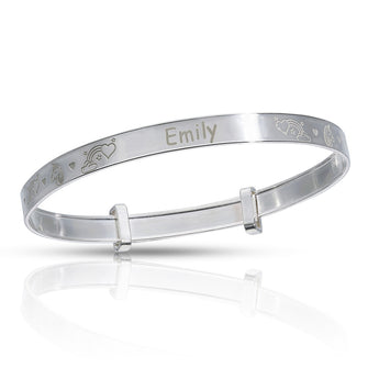 Personalised Engravable Unicorn Patterned Baby Bangle in Sterling Silver