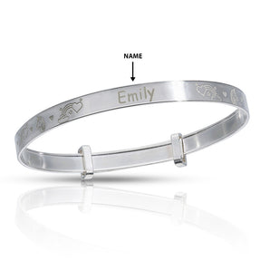 Personalised Engravable Unicorn Patterned Baby Bangle in Sterling Silver