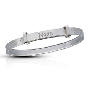 Personalised Engravable Clover Patterned Baby Bangle in Sterling Silver