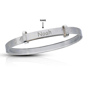 Personalised Engravable Clover Patterned Baby Bangle in Sterling Silver