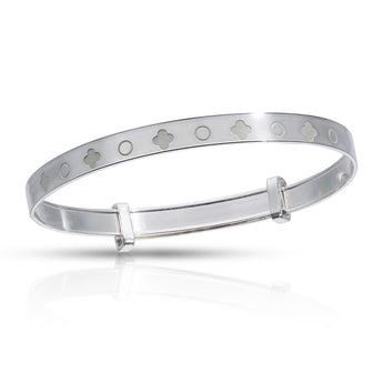Personalised Engravable Clover Patterned Baby Bangle in Sterling Silver
