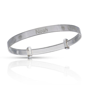Personalised Engravable Flower Pattern Baby Bangle in Sterling Silver