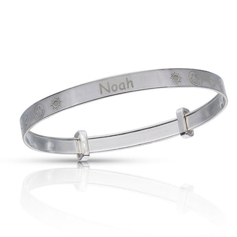 Personalised Engravable Flower Pattern Baby Bangle in Sterling Silver