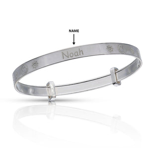 Personalised Engravable Flower Pattern Baby Bangle in Sterling Silver