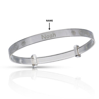 Personalised Engravable Flower Pattern Baby Bangle in Sterling Silver