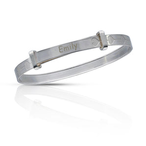 Personalised Engravable Flower Patterned Baby Bangle in Sterling Silver