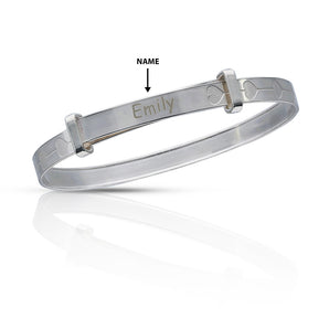 Personalised Engravable Flower Patterned Baby Bangle in Sterling Silver