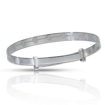 Personalised Engravable Flower Patterned Baby Bangle in Sterling Silver