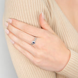 Sterling Silver Oval Cut Created Sapphire and Cubic Zirconia Ring