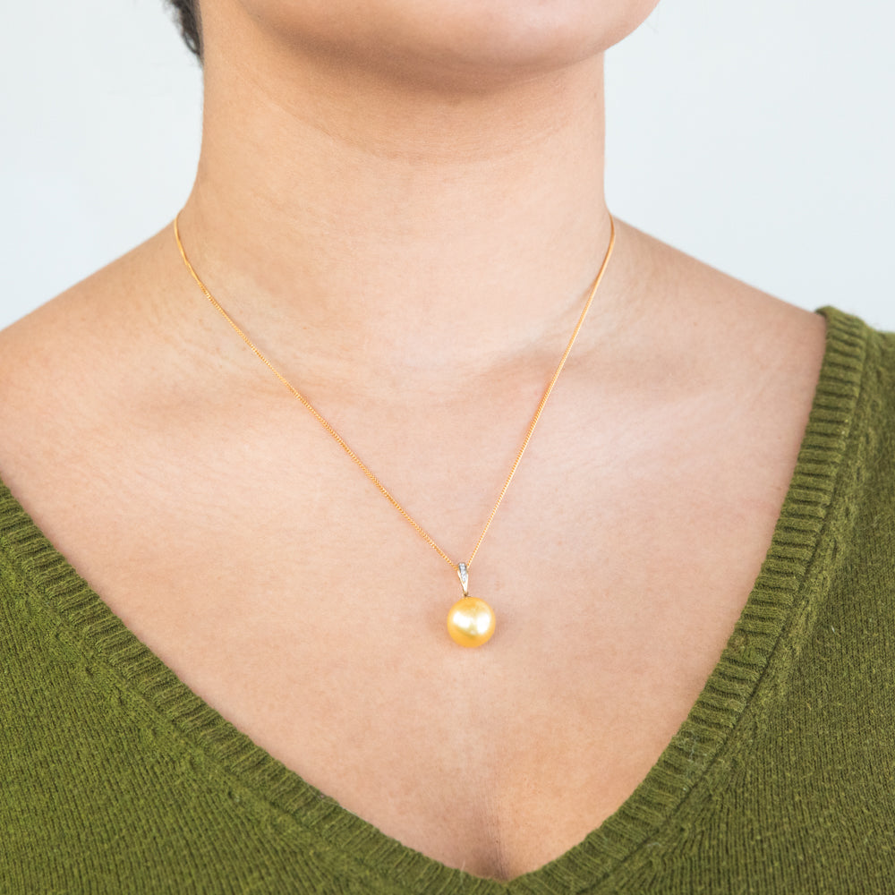 Bella' 9ct Yellow Gold Golden South Sea Pearl Pendant With 45cm Chain