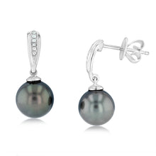 Load image into Gallery viewer, 9ct White Gold Tahitian Pearl &amp; Diamond  Drop Earrings