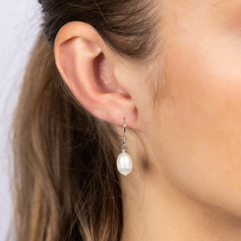 White 6x8mm Freshwater Pearl Drop Earrings