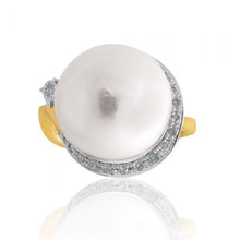 Load image into Gallery viewer, 9ct Yellow Gold 14-15mm White South Sea Pearl and 0.10ct Diamond Ring
