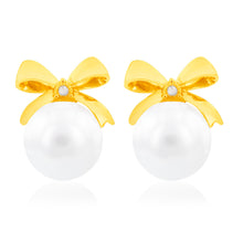 Load image into Gallery viewer, 9ct Yellow Gold 11.5-12mm White South Sea Pearl and Diamond Bow Studs