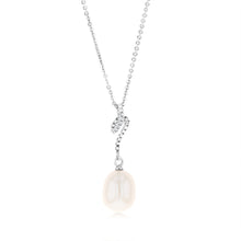 Load image into Gallery viewer, Sterling Silver Rhodium Plated 8.5-9mm Fresh Water Drop Pearl &amp; Zirconia Pendant On Chain
