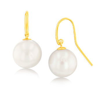 9ct Yellow Gold 10-14mm White South Sea Pearl Earrings