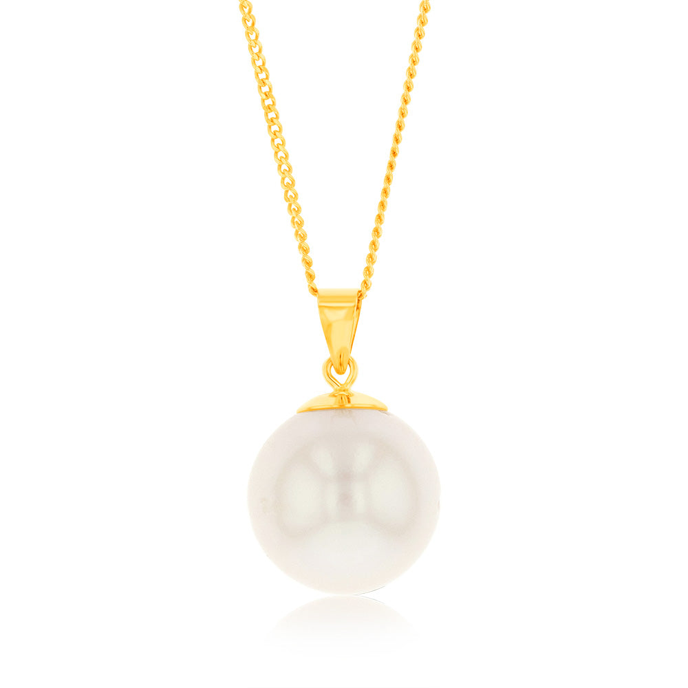 9ct Yellow Gold 10-14mm White South Sea Pearl Pendant on 45cm Chain