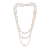 Three Layered Graduated Potato Shaped Pearl Necklace 46cm With Silver Clasp