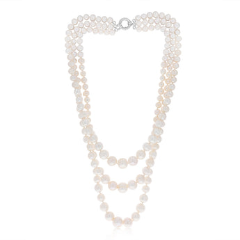 Three Layered Graduated Potato Shaped Pearl Necklace 46cm With Silver Clasp