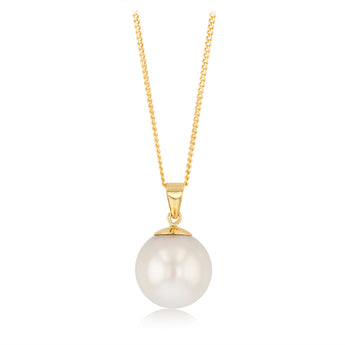 9ct Yellow 11-12mm White South Sea Pearl Pendant on 45cm Chain