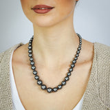 Black Mother of Pearl Graduated Necklace 48cm with Sterling Silver Clasp
