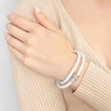 White Double Leather Wrap Crystal Magnetic Bracelet
