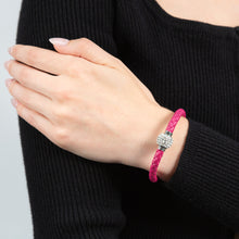 Load image into Gallery viewer, Stainless Steel Crystal Magnetic Pink Leather Fancy Bracelet