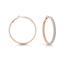 Load image into Gallery viewer, GUESS Rose Plated 50mm Front Crystal Pave Hoops