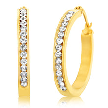 Load image into Gallery viewer, Stainless Steel 25mm Half Circle Yellow Gold Plated Crystal Hoop Earrings