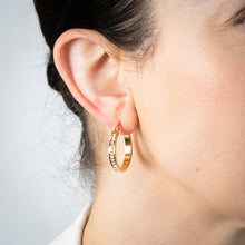 Load image into Gallery viewer, Stainless Steel 25mm Half Circle Yellow Gold Plated Crystal Hoop Earrings