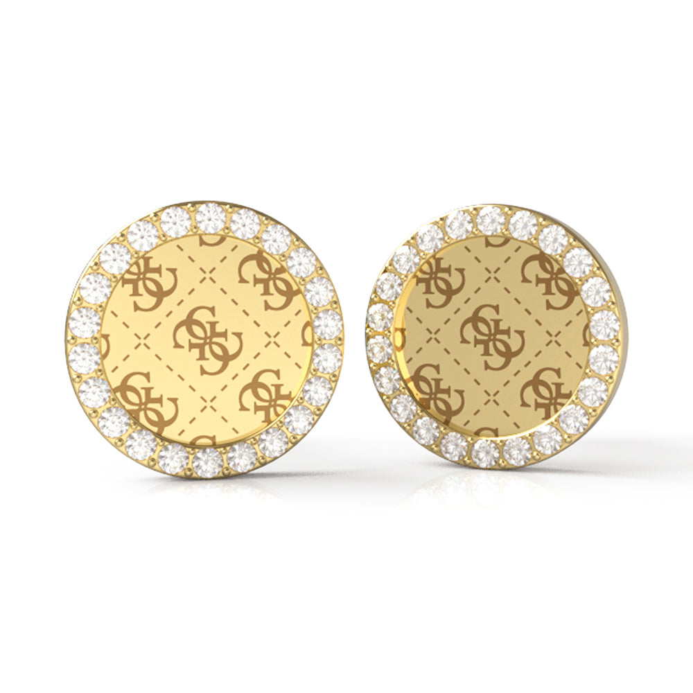 Guess Gold Plated Stainless Steel 12mm 4G Coin & Crystal Frame Earrings