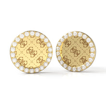 Load image into Gallery viewer, Guess Gold Plated Stainless Steel 12mm 4G Coin &amp; Crystal Frame Earrings